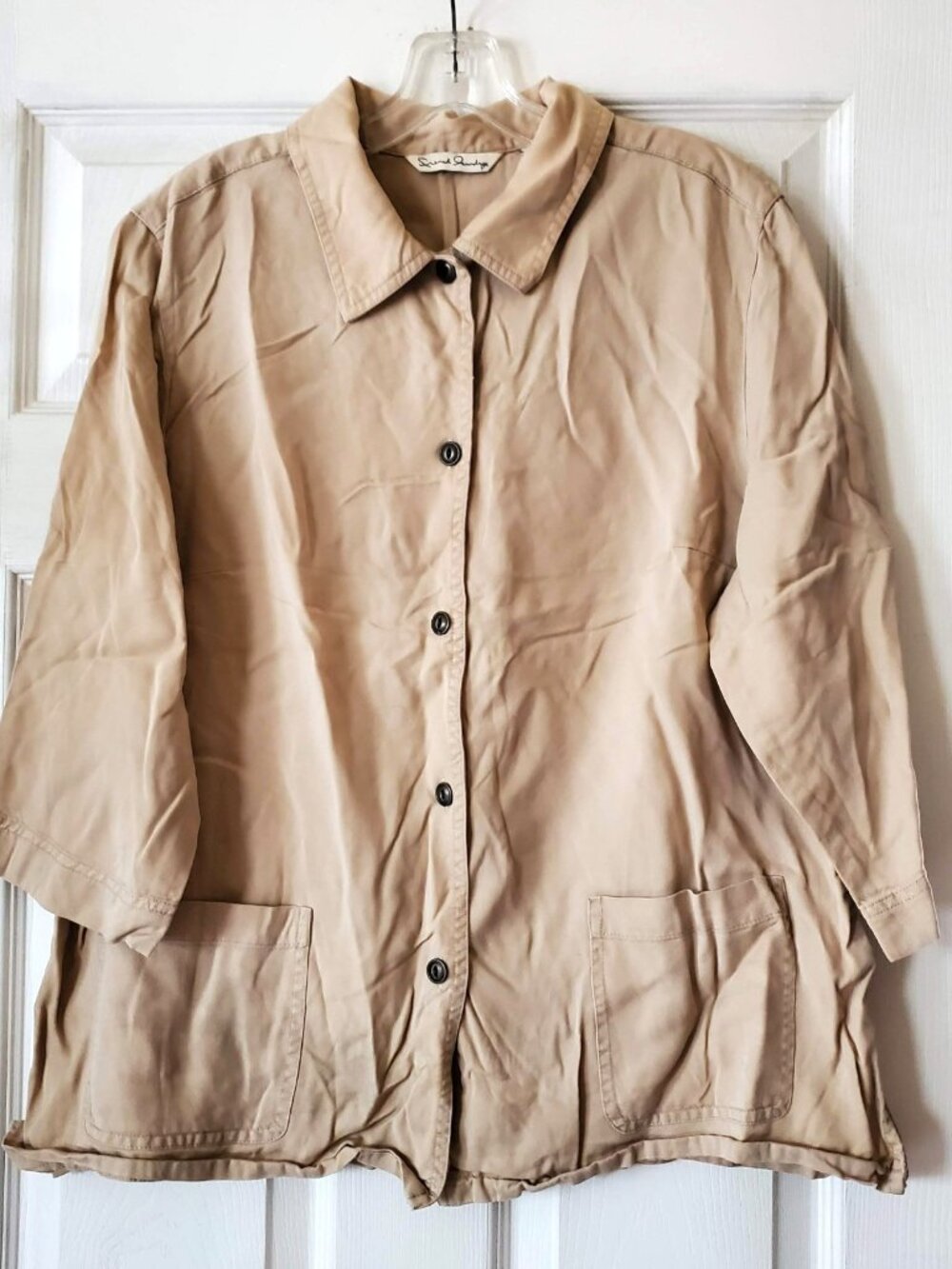 VINTAGE FRENCH LAUNDRY KHAKI TENCEL LYOCELL UTILITY JACKET SAFARI SHIRT SIZE XL